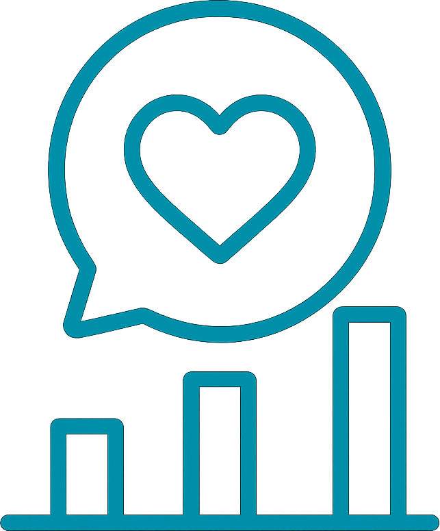 Icon of heart in bar-chart badge